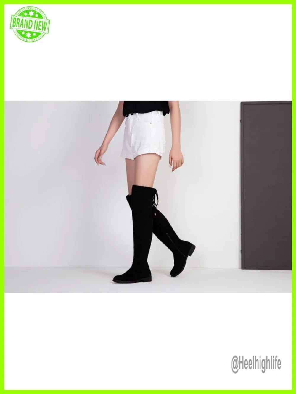 Faux Suede Over the Knee High Boots Low Flat Heel Side Zip Thigh High Boots